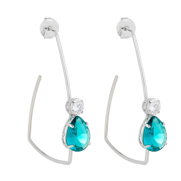 Brinco Piuka Argola Geométrica Gota Zircônia Turmalina Folheado em Ródio Branco