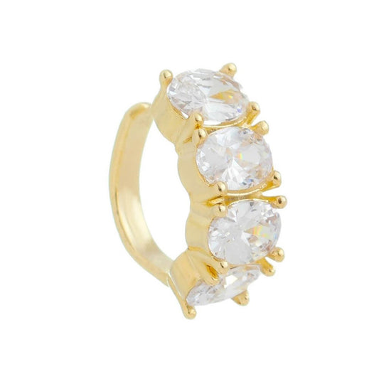 Piercing de Pressão Piuka Argola 4 Pedras Zircônia Cristal Folheado a Ouro 18k