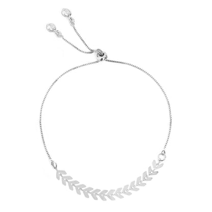 Pulseira Ajustável Folheada em Ródio Branco Kylie Folhinhas Piuka
