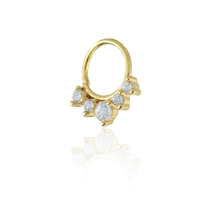 Piercing de Furo Piuka Argola Torção 8mm Lindy Coroa Zircônias Dourado