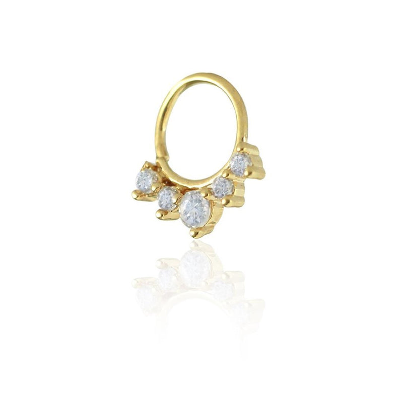 Piercing de Furo Piuka Argola Torção 8mm Lindy Coroa Zircônias Dourado