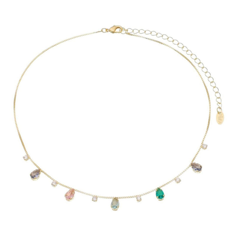 Choker Dhil Gotas Zircônias Coloridas Folheada a Ouro 18k Piuka
