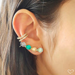 Brinco Ear Cuff Callie Gotas Zircônias Coloridas Folheado a Ouro 18k Piuka