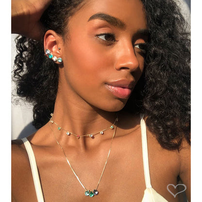 Brinco Ear Cuff Callie Gotas Zircônias Coloridas Folheado a Ouro 18k Piuka