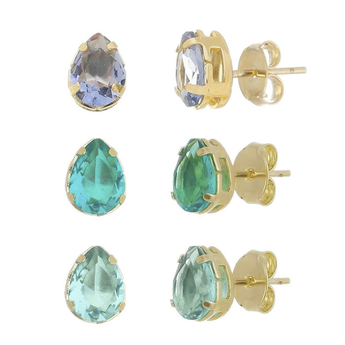 Trio de Brincos Sammy Gotas Zirconia Colorida Folheado a Ouro 18k Piuka
