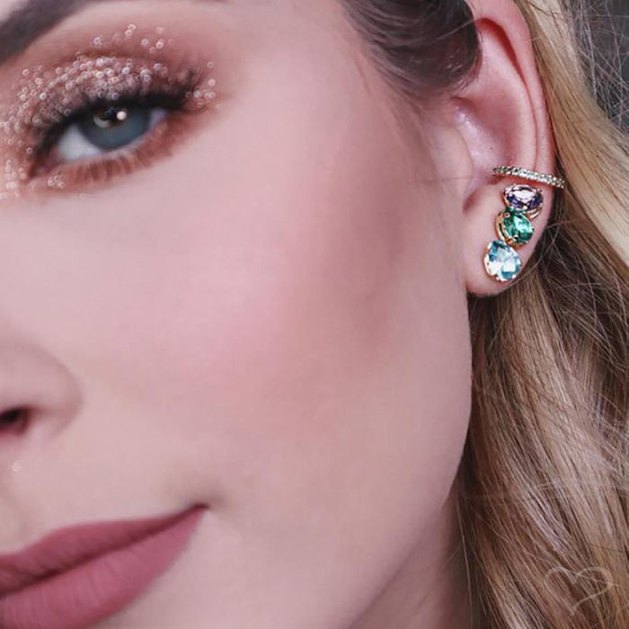 Trio de Brincos Sammy Gotas Zirconia Colorida Folheado a Ouro 18k Piuka