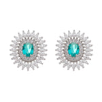 Brinco Piuka Oval Acquamarine Cravejado Navetes Zircônia Folheado em Ródio Branco