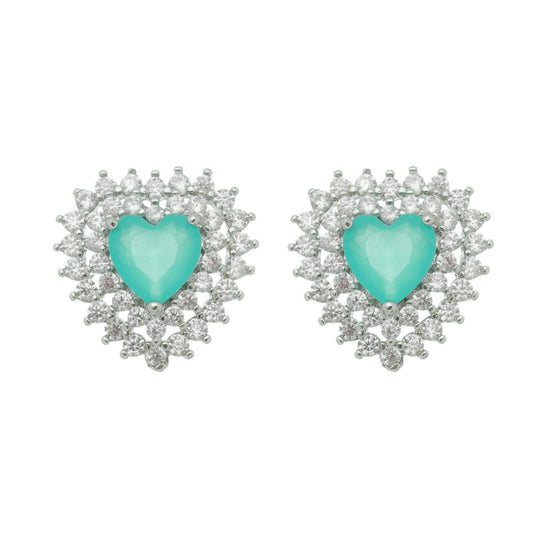 Brinco Piuka Coração Acqua Cravejado Zircônia Folheado em Ródio Branco