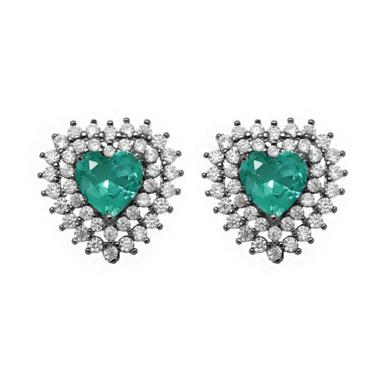 Brinco Piuka Coração Acquamarine Cravejado Zircônia Folheado em Ródio Negro