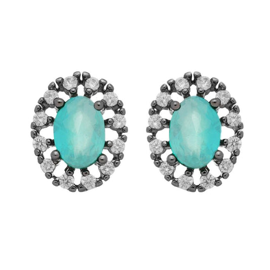 Brinco Oval Vazado Acqua Cravejado Zircônia Folheado em Ródio Negro Piuka