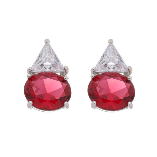 Brinco Oval Geométrico Zircônia Rubi Folheado em Ródio Branco Piuka