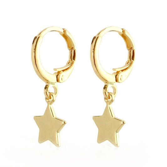 Brinco Argolinha Linda Estrela Folheado a Ouro 18k Piuka