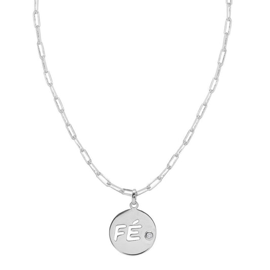 Colar Fé Zircônia Folheado em Ródio Branco