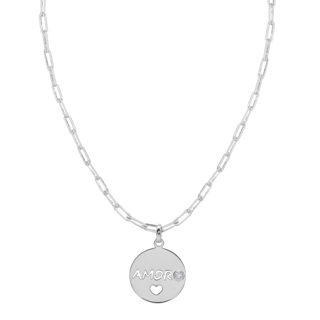 Colar Feminino Amor Zircônia Folheado em Ródio Branco
