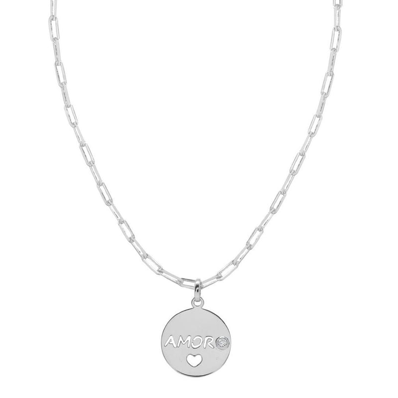 Colar Feminino Amor Zircônia Folheado em Ródio Branco