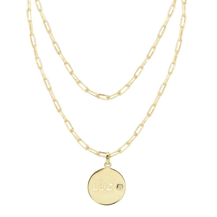 Colar de 2 Voltas Medalha Pequena Luz Zircônia Folheado a Ouro 18k Piuka