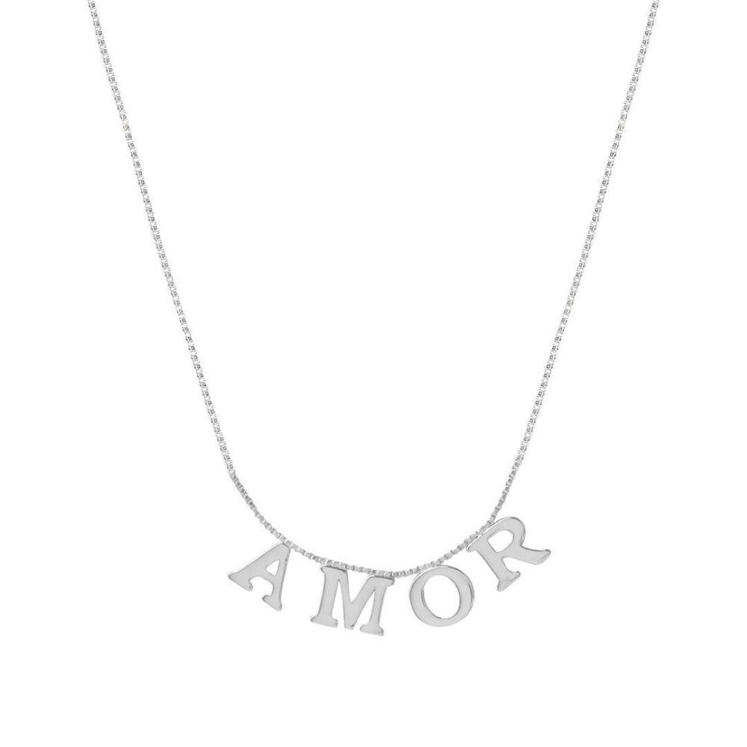 Colar Feminino Amor Folheado em Rodio Branco