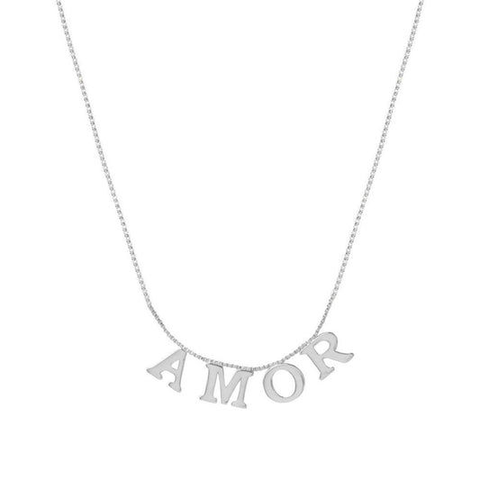 Colar Feminino Amor Folheado em Rodio Branco