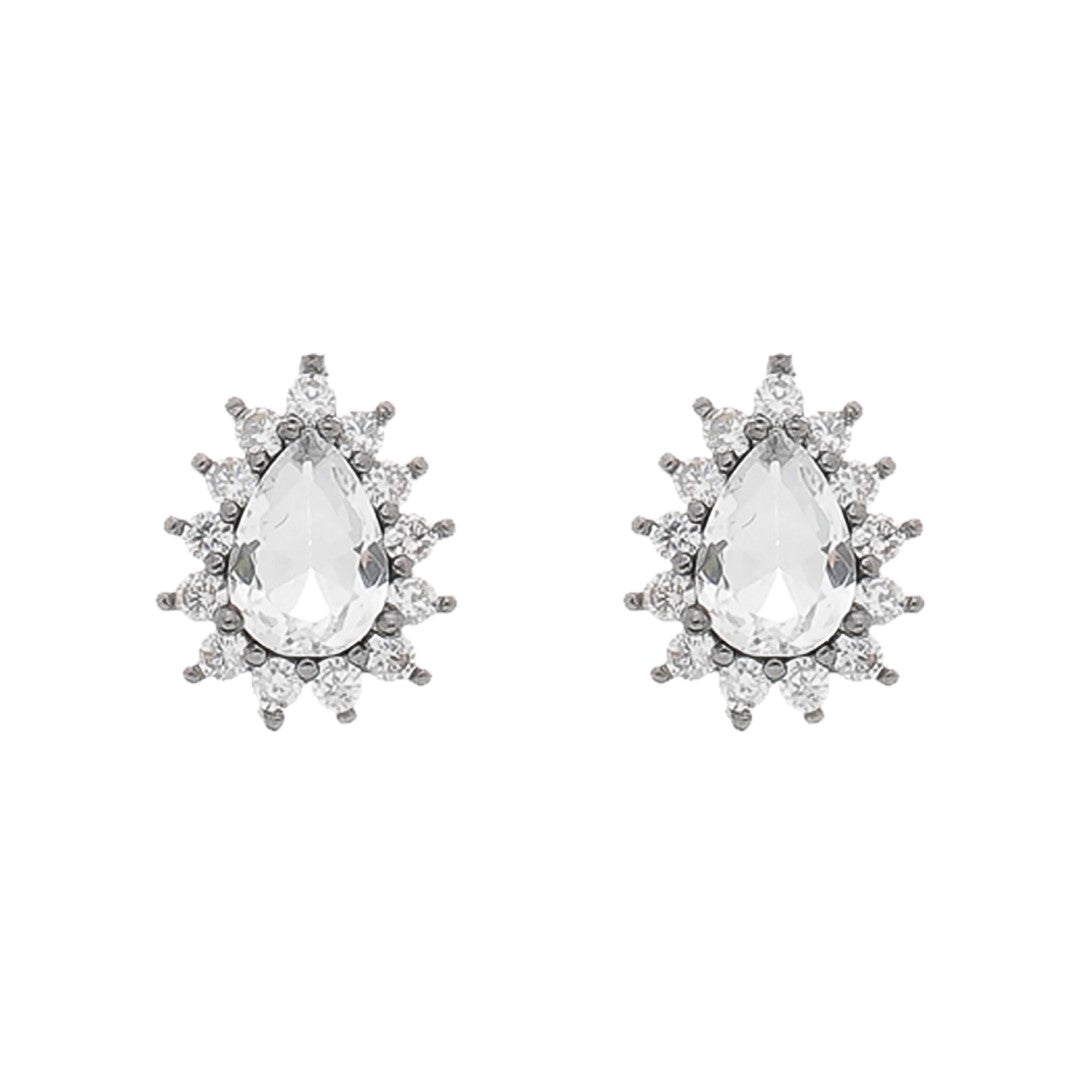 Brinco Piuka Gota Pequena Cristal Cravejada Zircônia Folheado em Ródio Negro