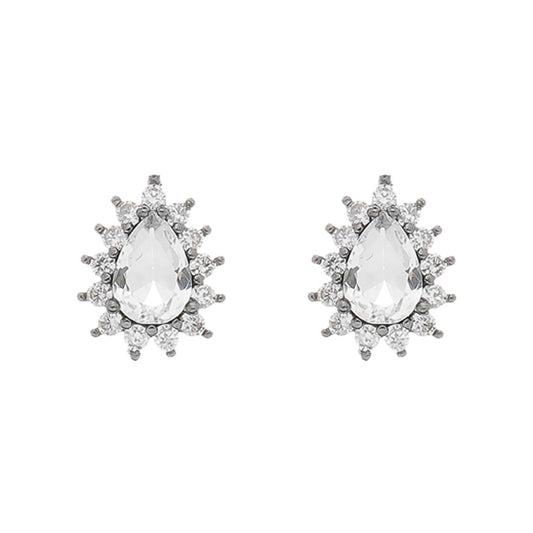 Brinco Piuka Gota Pequena Cristal Cravejada Zircônia Folheado em Ródio Negro