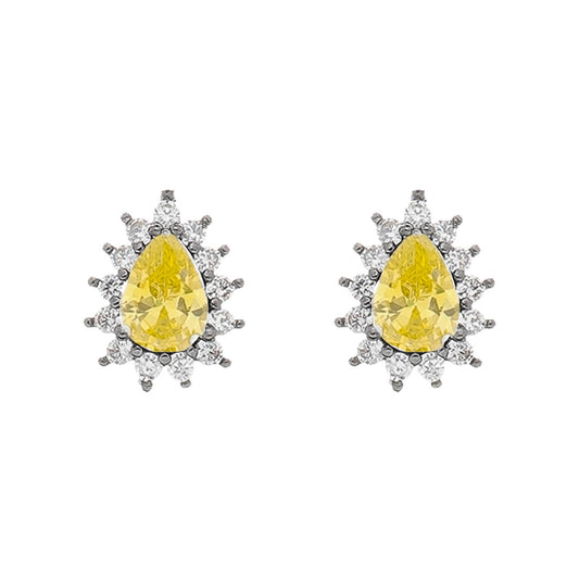 Brinco Piuka Gota Pequena Yellow Cravejada Zircônia Folheado em Ródio Negro