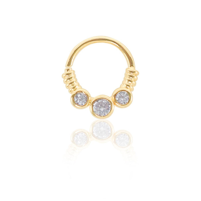 Piercing de Furo Argola Torção 8mm Rebeca Zircônias Dourado Piuka