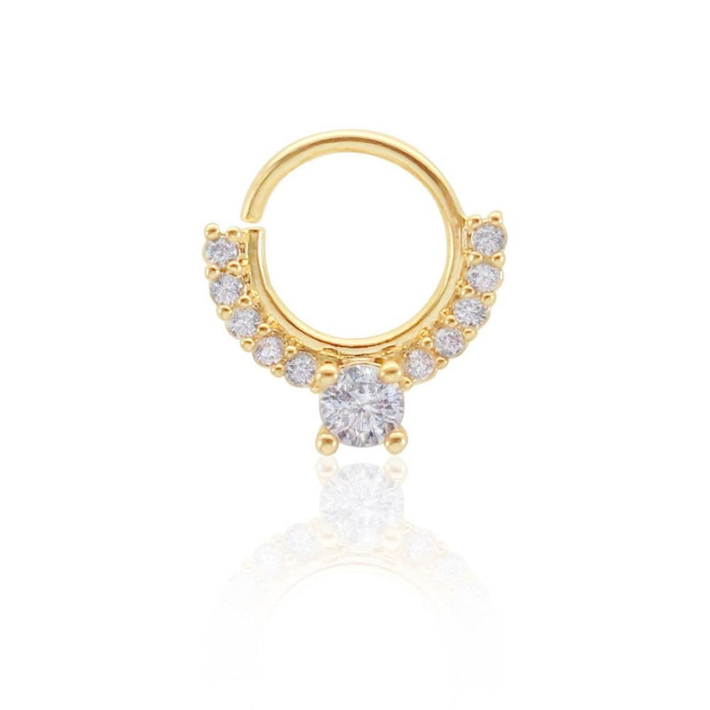 Piercing de Furo Argola Torção 8mm Bianca Zircônias Dourado Piuka