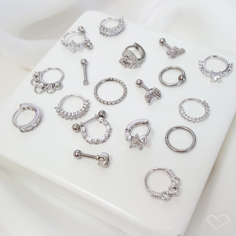 Piercing de Furo Argola Torção 8mm Bianca Zircônias Prata Piuka