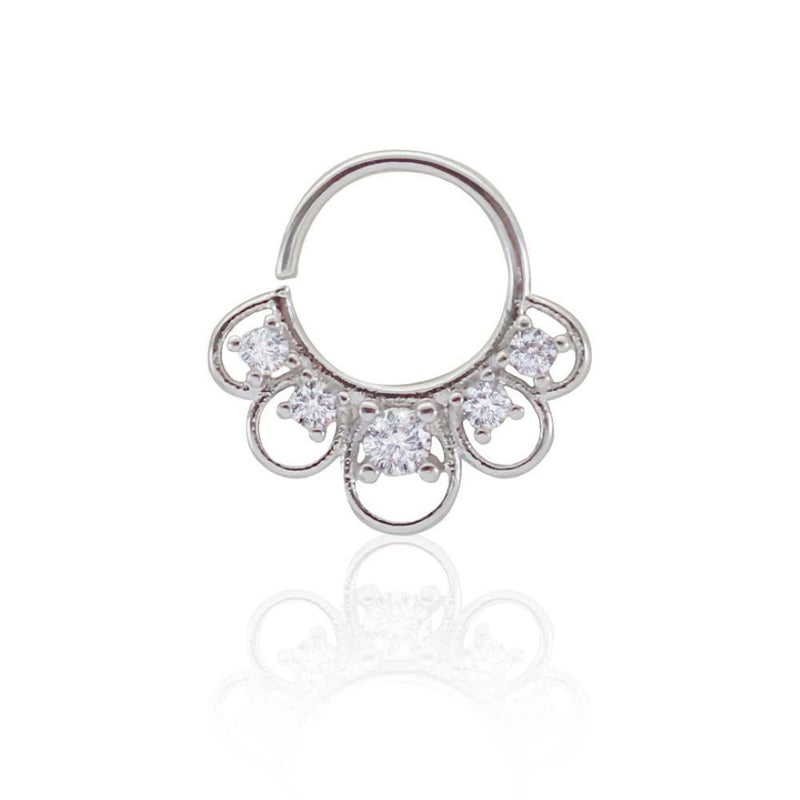 Piercing de Furo Argola Torção 8mm Laly Zircônias Prata Piuka