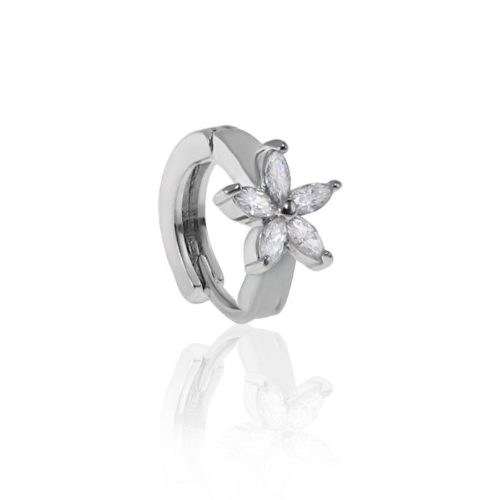 Piercing de Furo Piuka Argola Click 8mm Flor Navete Zircônias Prata