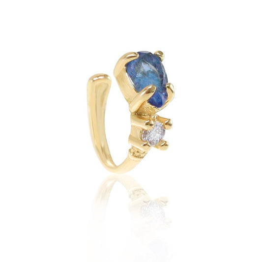 Piercing de Pressão Camy Gota Safira Zircônia Folheado a Ouro 18k Piuka