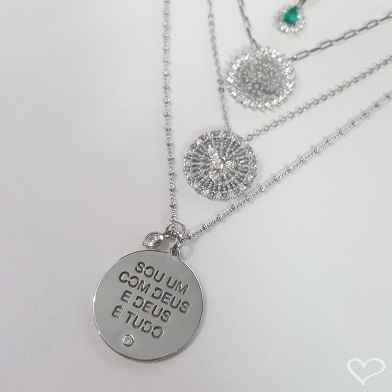 Colar Espírito Santo Zircônia Folheado em Ródio Branco Piuka