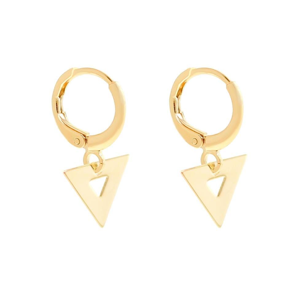 Brinco Piuka Argolinha Triângulo Vazado Folheado a Ouro 18k