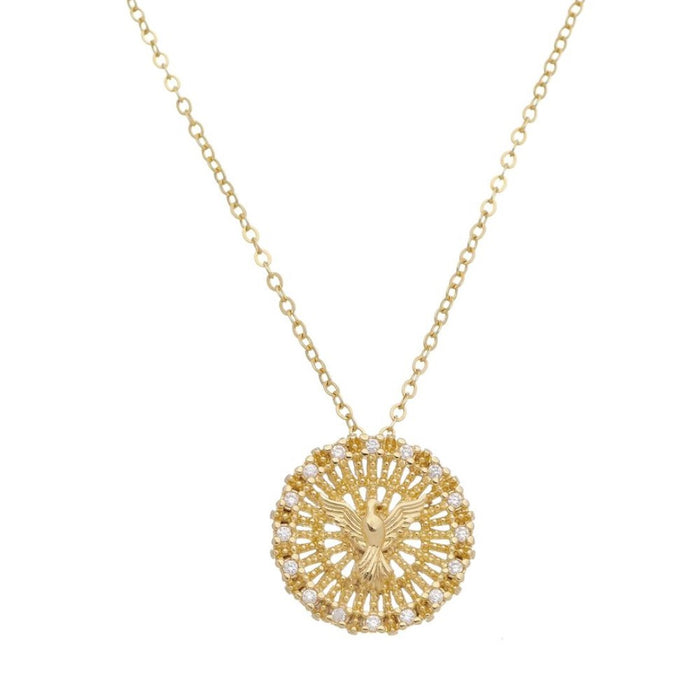 Colar Espírito Santo Medalha Zircônia Folheado a Ouro 18k Piuka