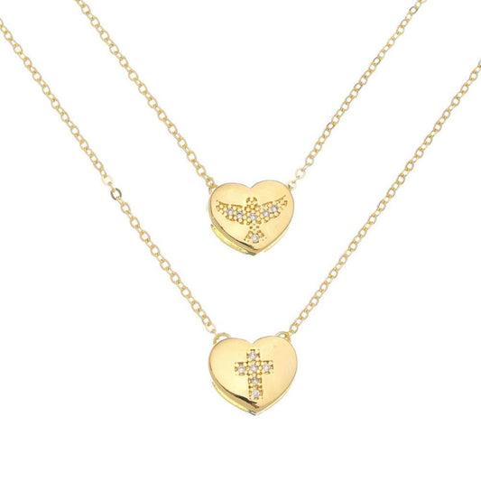 Escapulário Feminino Coração Espirito Santo Folheado a Ouro 18k Piuka