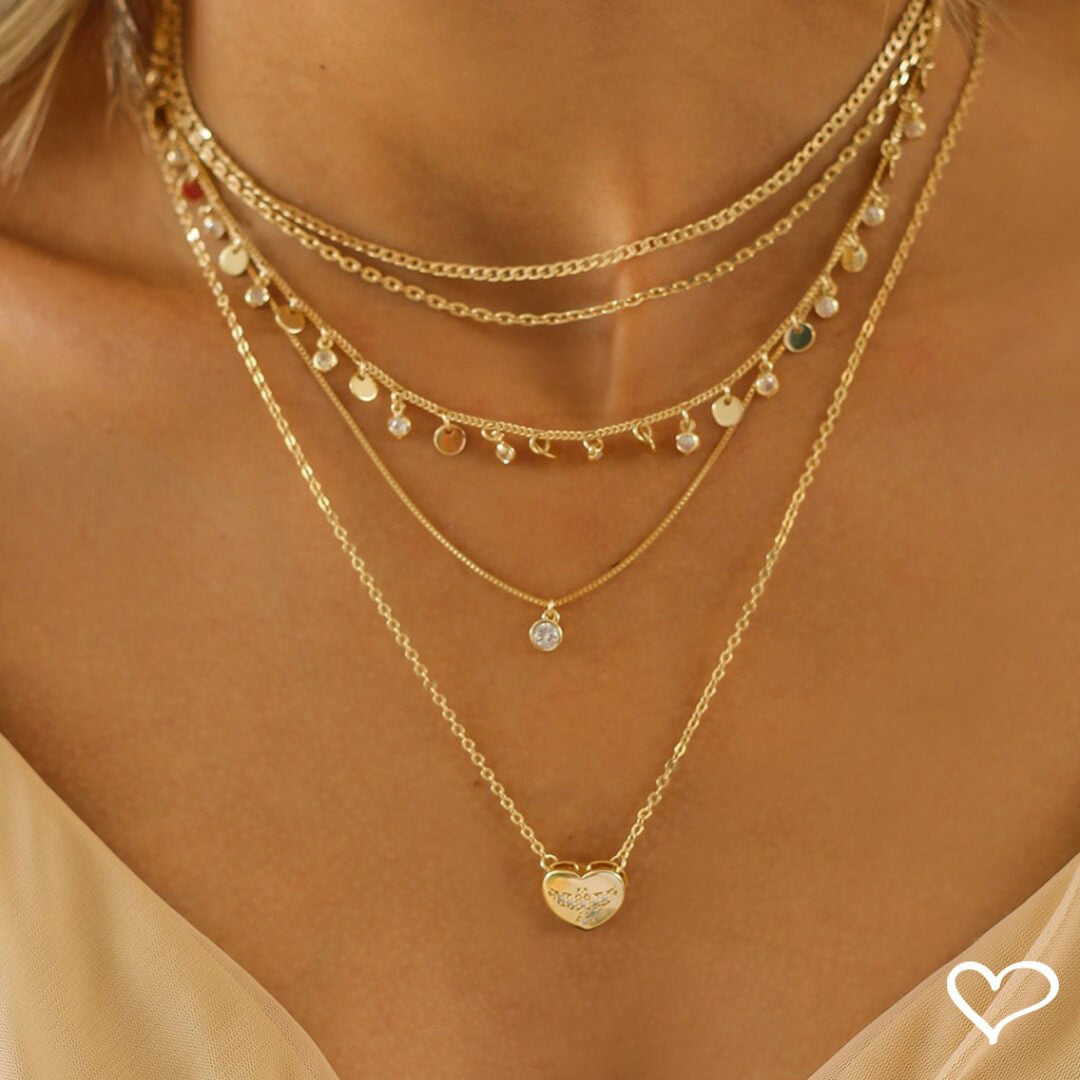Escapulário Feminino Coração Espirito Santo Folheado a Ouro 18k Piuka