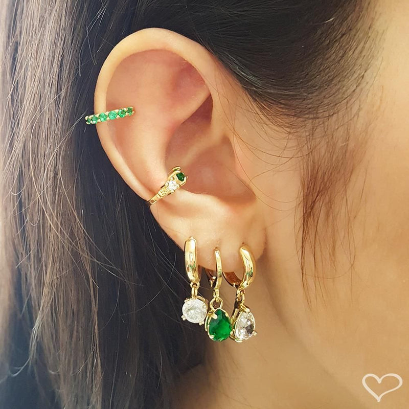 Piercing de Pressão Camy Gota Esmeralda Folheado a Ouro 18k