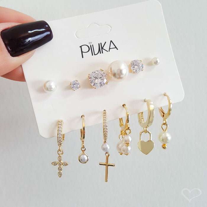Trio de Brincos Ana Paula Ponto de Luz Zircônia Folheado a Ouro 18k