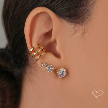 Trio de Brincos Ana Paula Ponto de Luz Zircônia Folheado a Ouro 18k