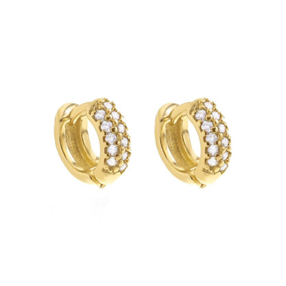 Brinco Argolinha Lya 3 Fileiras Zircônias Cravejadas Folheado a Ouro 18k