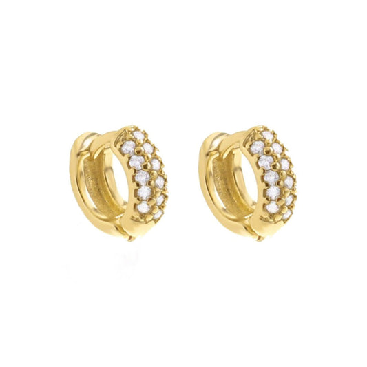 Brinco Argolinha Lya 3 Fileiras Zircônias Cravejadas Folheado a Ouro 18k