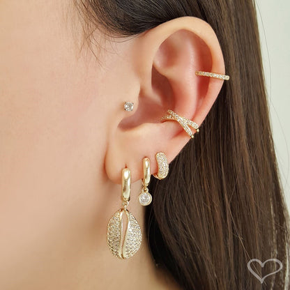 Brinco Argolinha Lya 3 Fileiras Zircônias Cravejadas Folheado a Ouro 18k