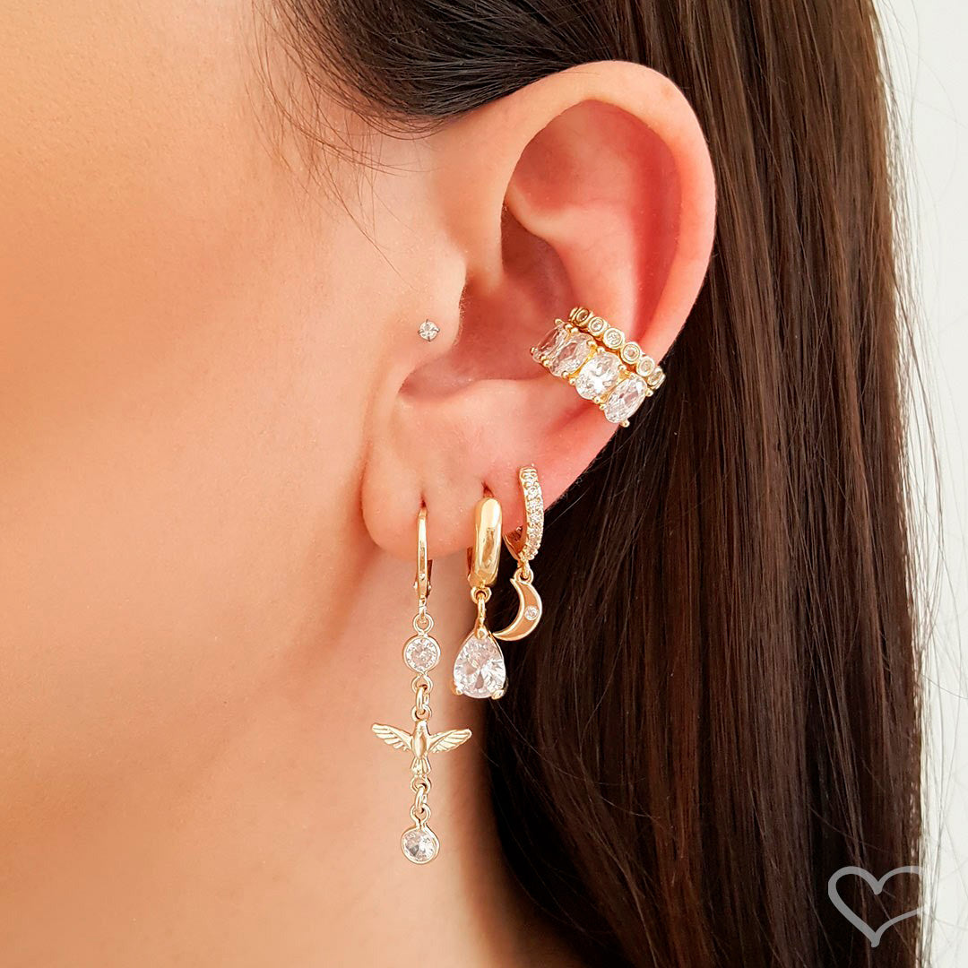 Brinco Argolinha Ana Gota Zircônia Folheado a Ouro 18k