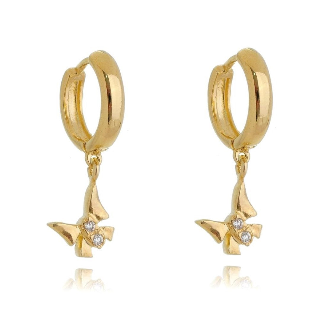 Brinco Argolinha Ana Borboleta Zircônia Folheado a Ouro 18k