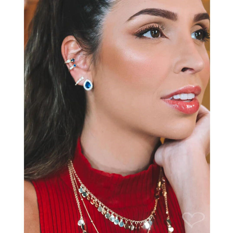 Piercing de Pressão Bebel Zircônia Safira Folheado a Ouro 18k