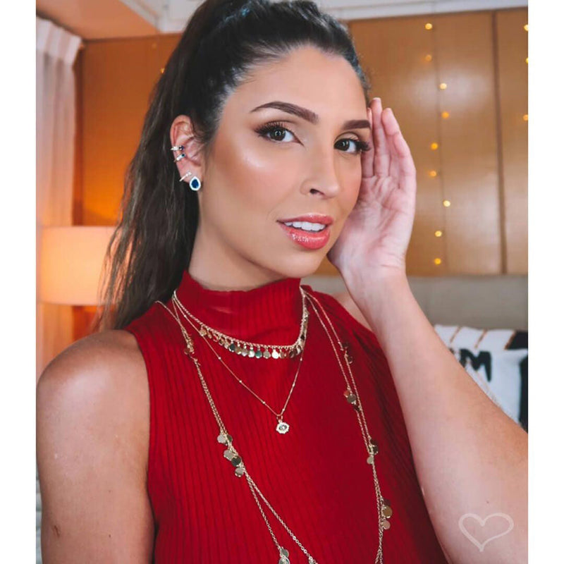 Piercing de Pressão Bebel Zircônia Safira Folheado a Ouro 18k
