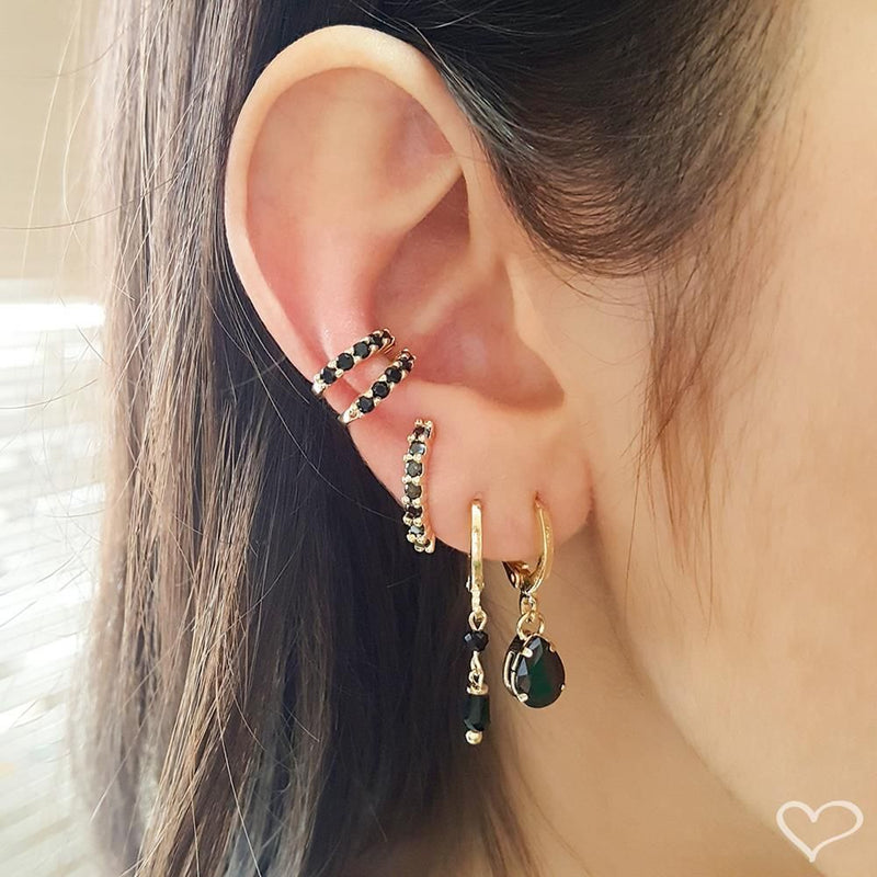 Piercing de Pressão Agnes Zircônia Preta Folheado a Ouro 18k
