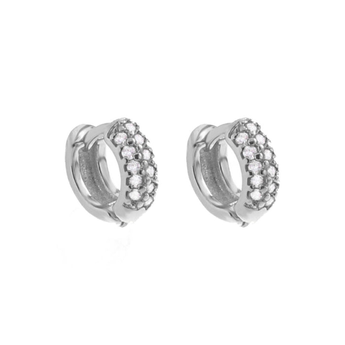 Brinco Argolinha 3 Fileiras Zircônias Cravejadas Lya Folheado em Ródio Branco