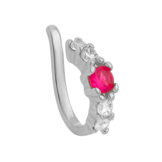 Piercing de Pressão Bebel Zircônia Pink  Folheado em Ródio Branco