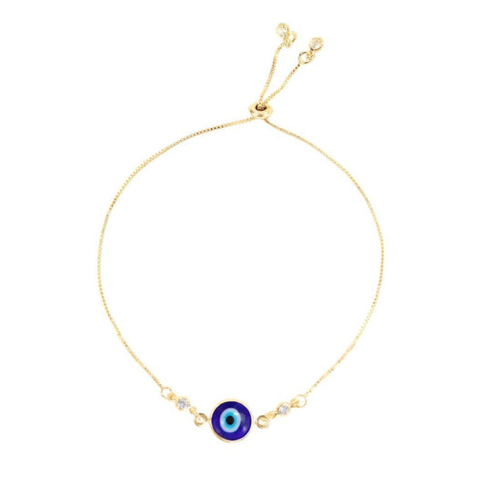 Pulseira Folheada a Ouro 18k Ajustável Olho Grego Ruby Zircônias Cristais